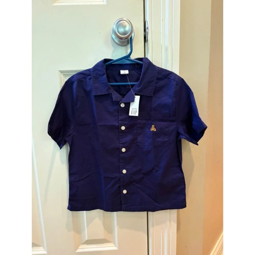 Bew Baby Gap Navy Blue Button Down Shirt Bear Applique Size 5‎ Years $40